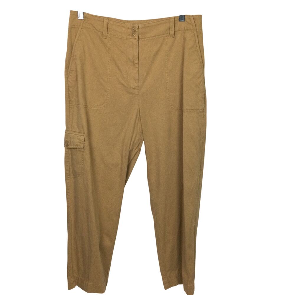 Talbots Cargo Minimalist Utility Chic High Rise Linen Blend Cropped Tan Pant 8